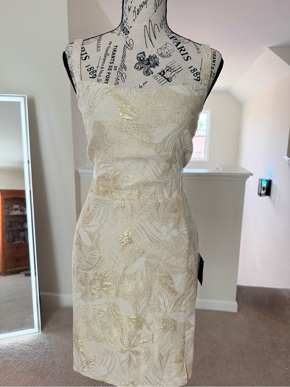 NWT Lulus Shine for Us Cream Metallic Tropical Jacquard Mini Dress - Size XL